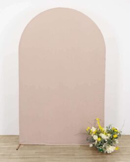 Matte Nude Spandex Fitted Chiara Backdrop Stand Cover For Round Top Wedding Arch – 8ft