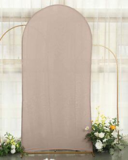 Matte Nude Spandex Fitted Wedding Arch Cover For Round Top Chiara Backdrop Stand 7ft