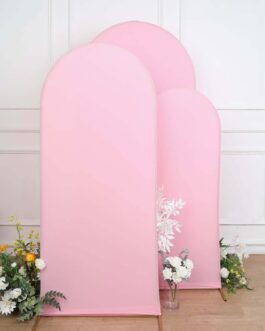 Set of 3 Matte Pink Spandex Fitted Wedding Arch Covers For Round Top Chiara Backdrop Stands 5ft, 6ft, 7ft