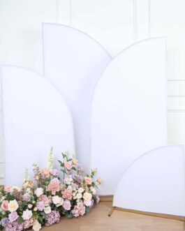 Set of 4 Matte White Fitted Spandex Half Moon Wedding Arch Covers, Custom Fit Chiara Backdrop Stand Covers 2.5ft,5ft,6ft,7ft