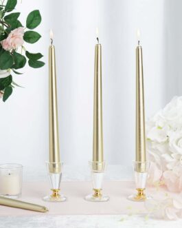 12 Pack Metallic Gold Premium Wax Taper Candles, Unscented Candles 10″