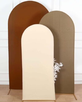 Set of 3 Mixed Natural Spandex Fitted Wedding Arch Covers For Round Top Chiara Backdrop Stands 5ft, 6ft, 7ft