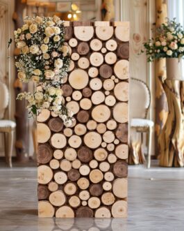 Natural Wooden Slices Pillar Prop Pedestal Stand, Rustic Farmhouse Wood Riser Rectangular Plant Stand – 24″
