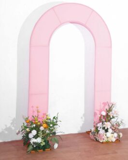 Pink Spandex Fitted Open Arch Backdrop Cover, Double-Sided U-Shaped Wedding Arch Slipcover 8ft