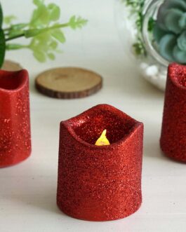 12 Pack Red Glittered Flameless LED Votive Candles, Battery Operated Reusable Candles