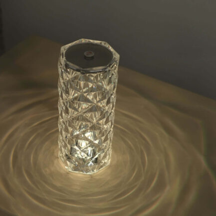 Rose Crystal Diamond Acrylic LED Color Changing Decorative Table Lamp, Touch + Remote Operated Pillar Light 3.5"X8.5"
