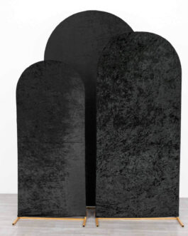 Set of 3 Black Crushed Velvet Chiara Wedding Arch Covers For Round Top Backdrop Stands 5ft, 6ft, 7ft