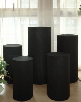 Set of 5 Black Spandex Cylinder Pillar Prop Covers, Stretchable Pedestal Stand Covers – 160 GSM