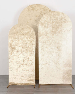 Set of 3 Champagne Crushed Velvet Chiara Wedding Arch Covers For Round Top Backdrop Stands 5ft, 6ft, 7ft