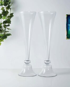 Set of 2 Clear Reversible Clarinet Glass Trumpet Vases 32″ Tall