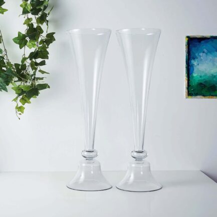 Set of 2 Clear Reversible Clarinet Glass Trumpet Vases 32" Tall