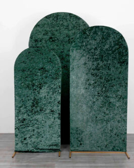 Set of 3 Hunter Emerald Green Crushed Velvet Chiara Wedding Arch Covers For Round Top Backdrop Stands 5ft, 6ft, 7ft
