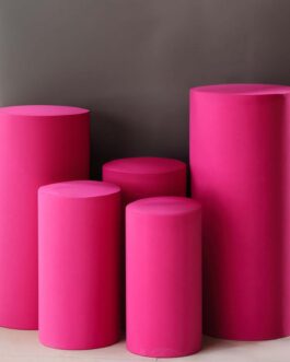 Set of 5 Fuchsia Spandex Cylinder Pillar Prop Covers, Stretchable Pedestal Stand Covers – 160 GSM
