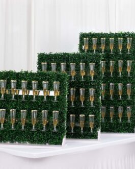 Set of 3 Green Boxwood Champagne Display Stand, Tiered Wine Glass Stemware Rack – 24″,33″,42″