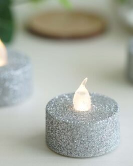 12 Pack Silver Glittered Flameless LED Tealight Candles, Battery Operated Reusable Candles