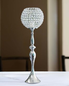 Silver Metal Acrylic Crystal Goblet Candle Holder, Flower Ball Stand 30″