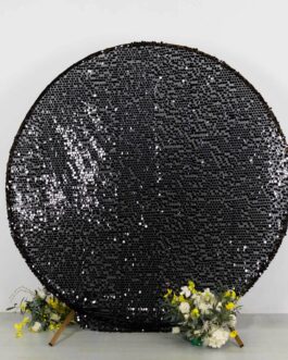 Sparkly Black Big Payette Sequin Backdrop Stand Cover for Round Wedding Arch – 7.5ft