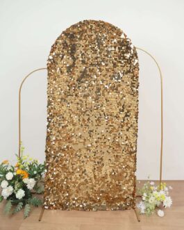 Sparkly Gold Double Sided Big Payette Sequin Fitted Wedding Arch Cover For Round Top Chiara Backdrop Stand 7ft