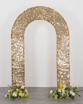 Gold Big Payette Sequin Open Arch Backdrop Cover, Sparkly U-Shaped Fitted Wedding Arch Slipcover – 8ft