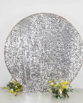 Sparkly Silver Big Payette Sequin Backdrop Stand Cover for Round Wedding Arch – 7.5ft