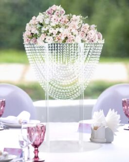 Acrylic Crystal Chandelier Wedding Bouquet Pillar Centerpiece, Large Flower Arrangement Table Stand 32″ Tall