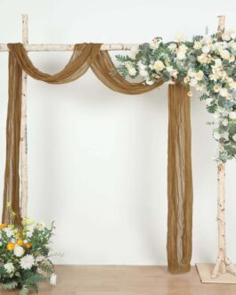 Taupe Gauze Cheesecloth Draping Fabric Wedding Arch Decorations, Window Scarf Valance Drapes, Boho Arbor Long Curtain Panel 20ft