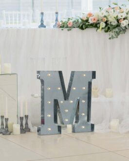 Vintage Galvanized Metal Marquee “M” Letter Light Cordless With 16 Warm White LED 20″