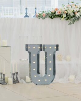 Vintage Galvanized Metal Marquee “U” Letter Light Cordless With 16 Warm White LED 20″