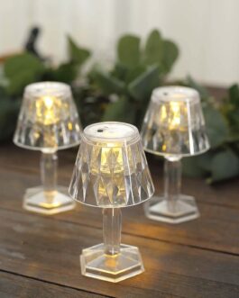 6 Pack Warm White Clear Crystal Mini Acrylic LED Desk Lamps, Decorative Accent Night Lights 4.5″