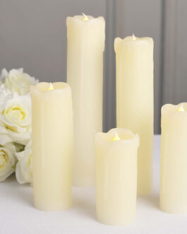 Set of 6 Warm White Flameless Flicker LED Drip Wax Pillar Candles, Battery Operated Luminaria Holiday Candles