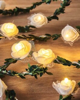 Warm White 20 LED Artificial Rose Lace Flower Garland Vine Lights, Battery Operated String Lights 9ft