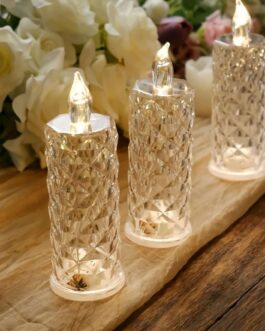 3 Pack Warm White LED Rose Halo Battery Operated Candle Lamps, Acrylic Diamond Pillar Flameless Candle Light 6″