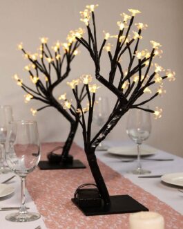 2 Pack Black Cherry Blossom Tree Centerpieces, Battery Operated Lights 36 Warm White LEDs