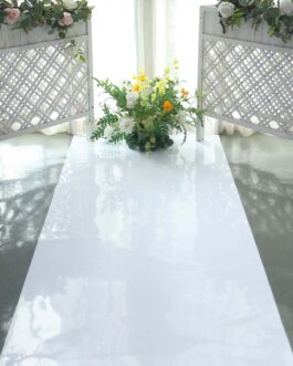 White Glossy Mirrored Wedding Aisle Runner, Non-Woven Red Carpet Runner – Prom, Hollywood, Glam Parties 3ftx65ft