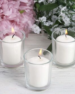 12 Pack White Votive Candle and Clear Glass Votive Holder Candle Set