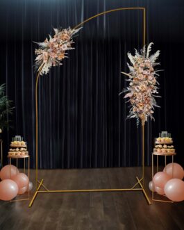 Gold Metal Wedding Arch Chiara Backdrop Stand, Half Moon Floral Frame Arbor Display – 8ft