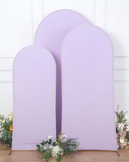 Set of 3 Matte Lavender Lilac Spandex Fitted Wedding Arch Covers For Round Top Chiara Backdrop Stands 5ft, 6ft, 7ft