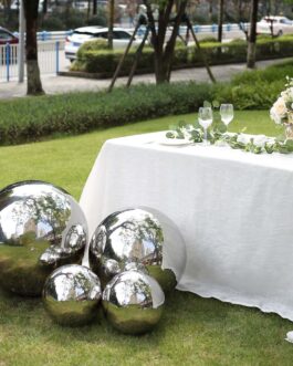 Silver Stainless Steel Gazing Globe Mirror Ball, Reflective Shiny Hollow Garden Sphere – 22″